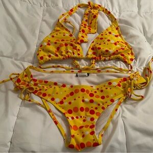 Ingear women’s large medium Yellow Red Polka Dot Bikini swim set tie at hips